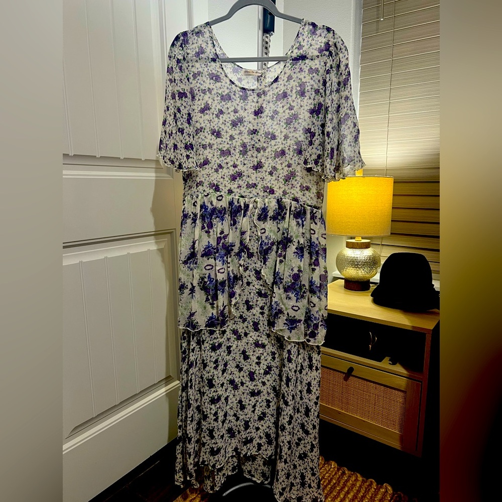 Alexander Brown Floral Purple and White Cottage Core Women's Dress Size OS